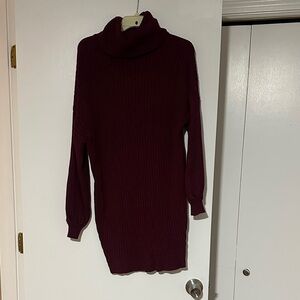 Burgundy Turtleneck Sweater Dress